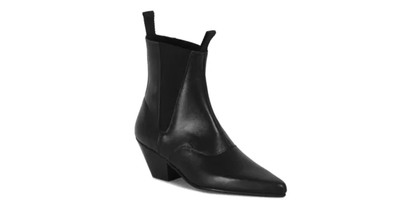 underground Fred Banshee winklepicker ankle boot with a cuban heel black leather with elasticated straps