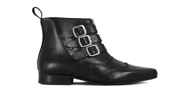 blitz boots black leather with three buckles underground winklepicker ankle height Blitz boot