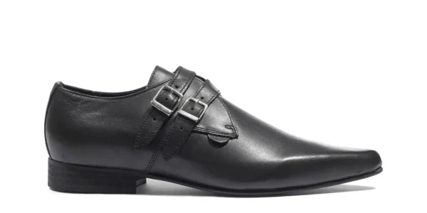 black leather with two buckles underground Howard winklepicker shoe