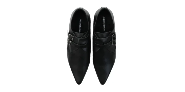 underground shoes Howard winklepicker shoe in black leather with two buckles