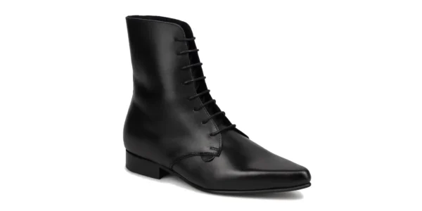 underground Banshee winklepicker lace up over the ankle boot black leather