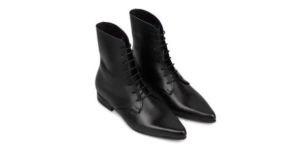 black leather Banshee winklepicker lace up over the ankle boot by underground