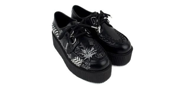 black leather with a Dragon motiff design double sole wulfrun creeper shoe by underground