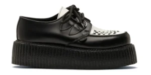 Black and White Creeper Shoes double sole black leather with a white leather front apron underground wulfrun creeper