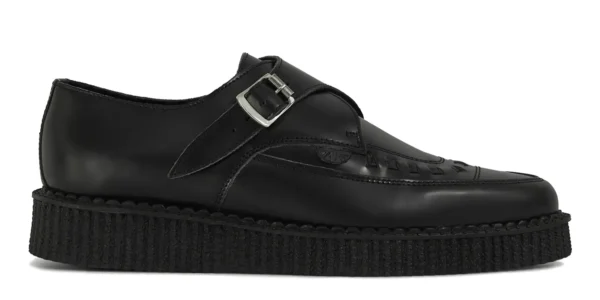 black creepers single sole black leather underground apollo buckle creeper