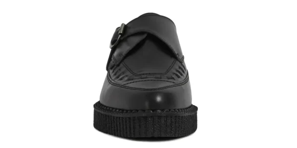 apollo buckle creeper from underground in black leather on a single sole