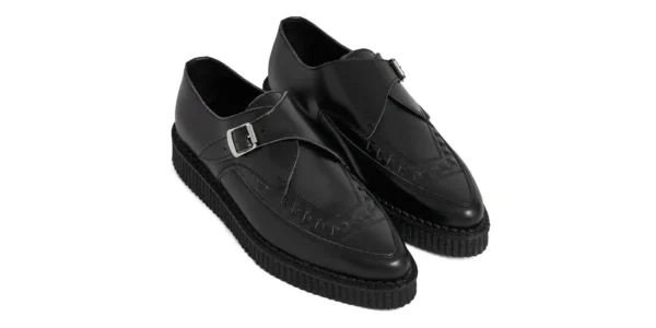 black leather single sole apollo buckle creeper by underground