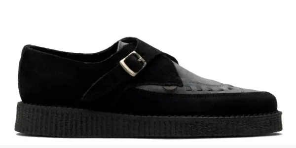 BLACK AND GREY CREEPER single sole black suede with a grey suede front apron underground apollo buckle creeper