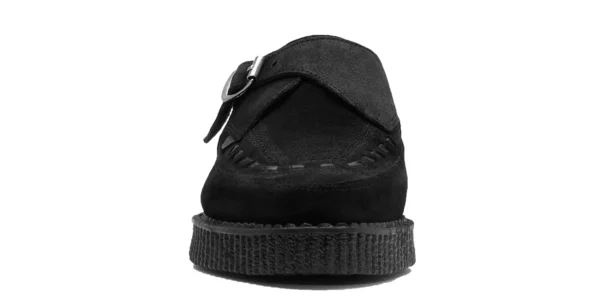 apollo buckle creeper from underground in black suede on a single sole