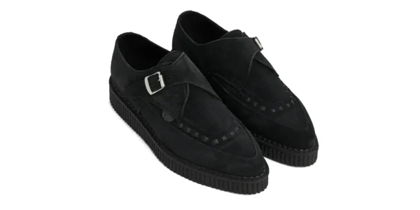 black suede single sole apollo buckle creeper by underground