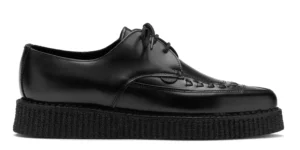 Black Leather Tie Creeper single sole black leather underground barfly lace creeper