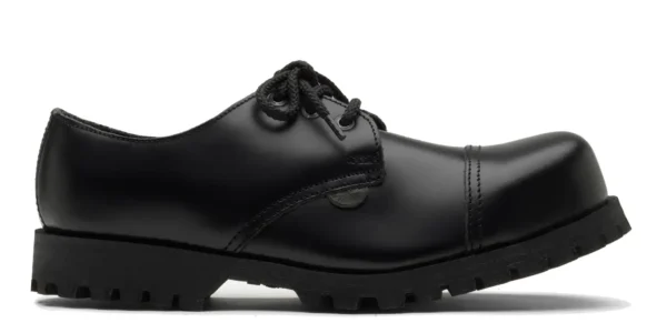 single sole black leather underground tracker steel toe cap shoe