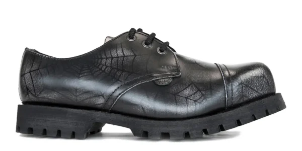 steel toe cap shoe single sole black and white web print rub off leather underground tracker steel toe cap shoe