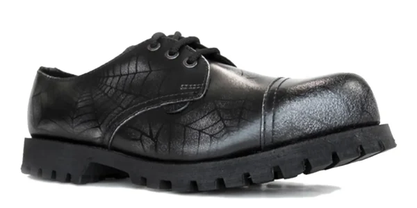 underground tracker steel toe cap shoe black and white web print rub off leather single sole