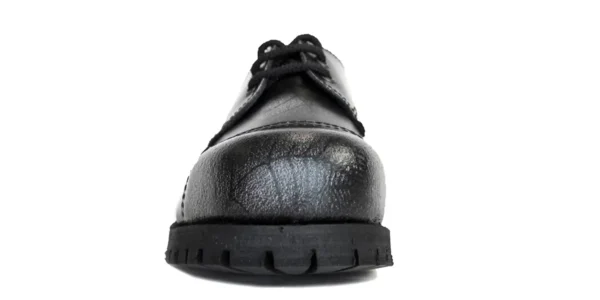 tracker steel toe cap shoe from underground in black and white web print rub off leather on a single sole