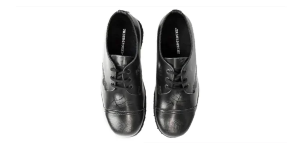 underground shoes tracker steel toe cap shoe in black and white web print rub off leather