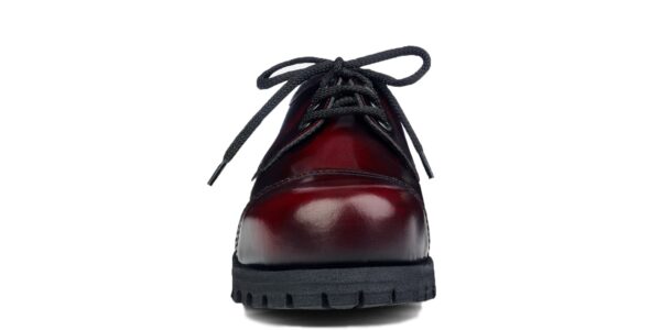 tracker steel toe cap shoe from underground in burgundy rub off leather on a single sole