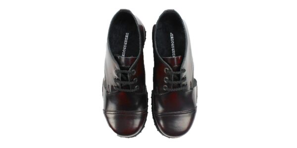 underground shoes tracker steel toe cap shoe in a burgundy rub off leather