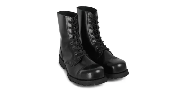 black leather single sole stormer 8 eyelet steel toe cap boot by underground