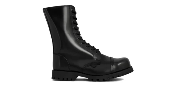 COMMANDO BOOTS single sole black leather underground commando 10 eyelet steel toe cap boot