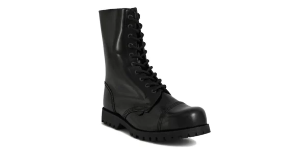 underground commando 10 eyelet steel toe cap boot black leather single sole