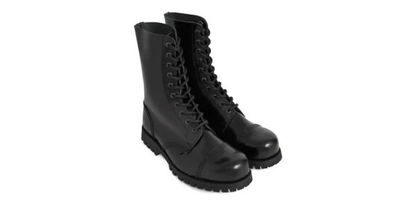 black leather single sole commando 10 eyelet steel toe cap boot by underground