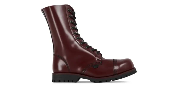 single sole cherry leather underground commando 10 eyelet steel toe cap boot