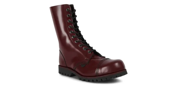 underground commando 10 eyelet steel toe cap boot cherry leather single sole