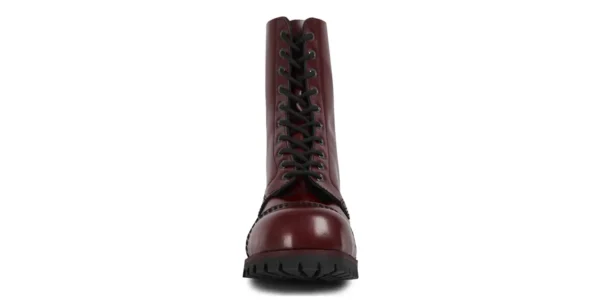 commando 10 eyelet steel toe cap boot from underground in cherry leather on a single sole