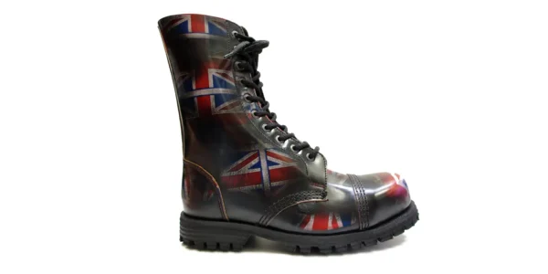 sUnion Jack Steel Toe Cap Boot ingle sole union jack flag print rub off leather underground commando 10 eyelet steel toe cap boot