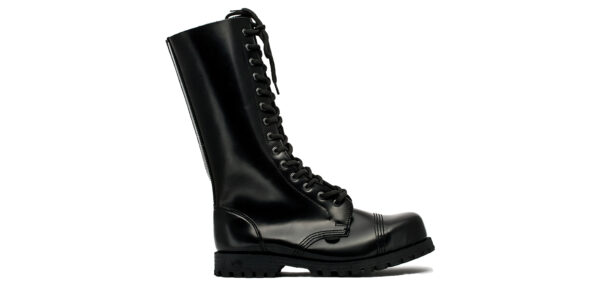 BLACK LEATHER RANGER BOOT single sole black leather underground ranger 14 eyelet steel toe cap boot