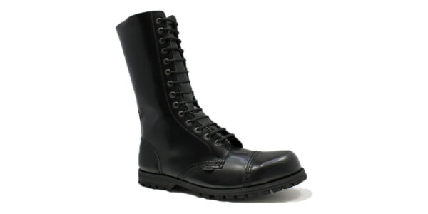 underground ranger 14 eyelet steel toe cap boot black leather single sole