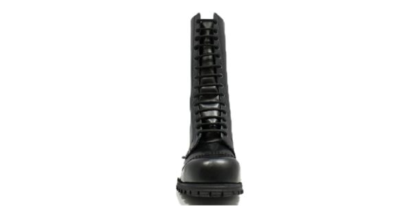 ranger 14 eyelet steel toe cap boot from underground in black leather on a single sole