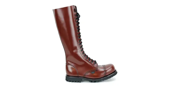 20 EYELET CHERRY RED LEATHER BOOTS single sole cherry leather underground gripper 20 eyelet steel toe cap boot