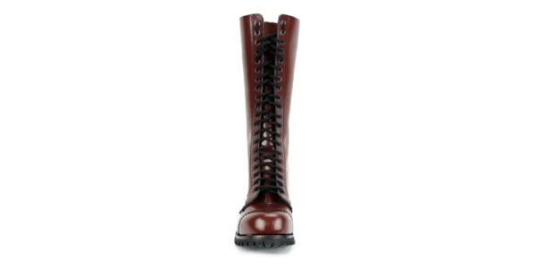 gripper 20 eyelet steel toe cap boot from underground in cherry leather on a single sole