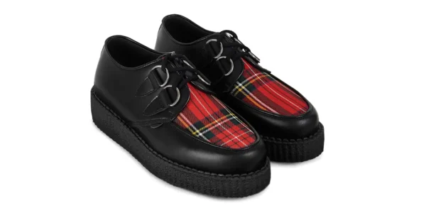 black leatherwith a stewart tartan front apron single sole wulfrun creeper by underground made in uk