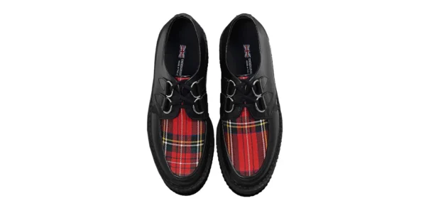 underground shoes wulfrun creeper in black leather with a stewart tartan front apron made in uk