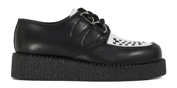 black and white creepers single sole black leather with a white leather front apron underground wulfrun creeper