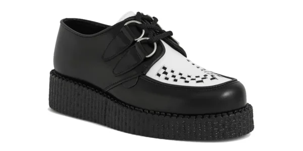 underground wulfrun creeper black leather with a white leather front apron single sole