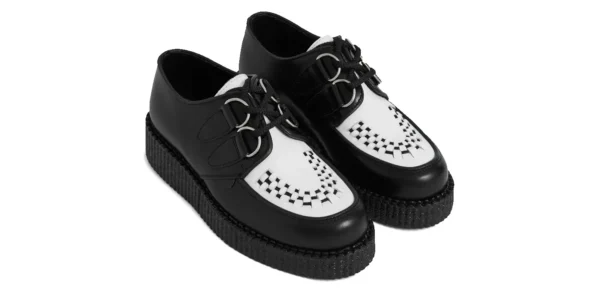 black leather with a white leather front apron single sole wulfrun creeper by underground