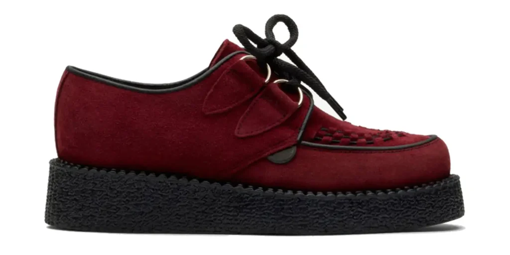 single sole burgundy suede underground wulfrun creeper