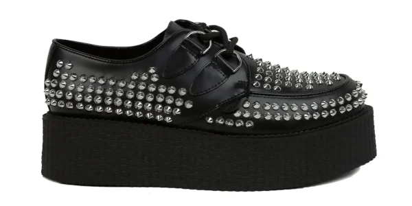 Studded Creeper Shoes double sole black leather with metal studs covering the shoe underground wulfrun creeper shoe