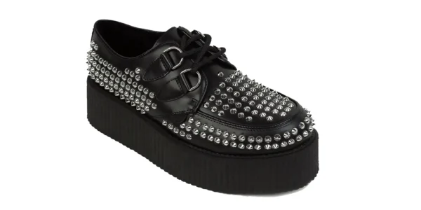 underground wulfrun creeper shoe black leather with metal studs covering the shoe double sole