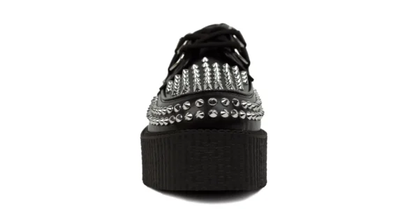 wulfrun creeper shoe from underground in black leather with metal studs covering the shoe on a double sole