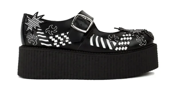 Mary Jane Creeper Shoe double sole black leather with a Dragon motiff design underground mary jane buckle creeper shoe