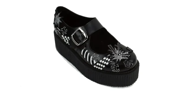 underground mary jane buckle creeper shoe black leather with a Dragon motiff design double sole