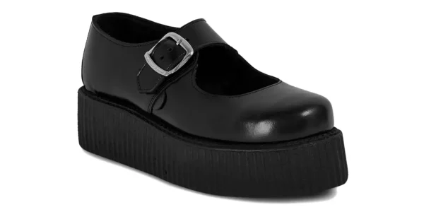 underground mary jane buckle creeper shoe black leather double sole