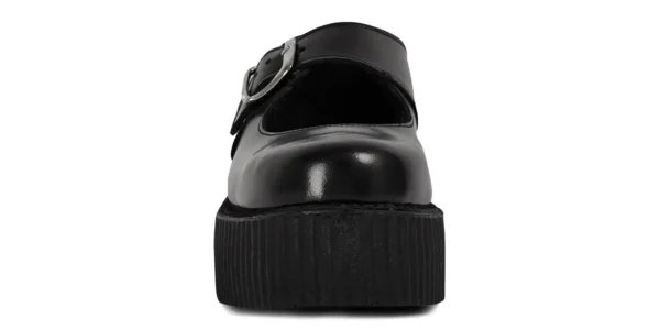 mary jane buckle creeper shoe from underground in black leather on a double sole