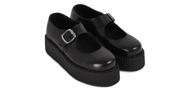 black leather double sole mary jane buckle creeper shoe by underground