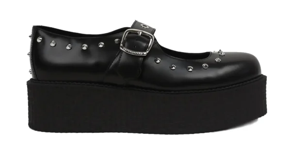 Mary Jane Creeper Shoes double sole black leather with silver eyelets and studs underground mary jane buckle creeper shoe